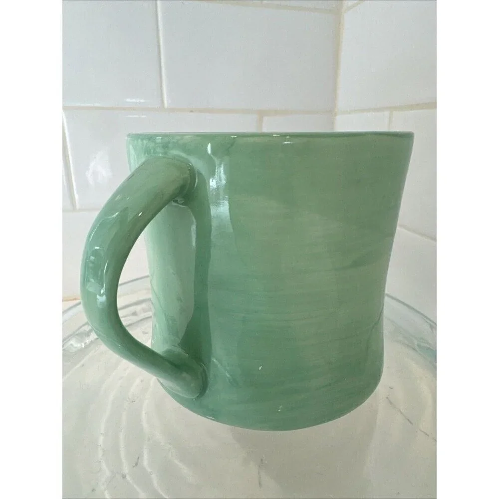 ANTHROPOLOGIE COFFEE TEA CUP MUG GREEN WITH LETTER F 12 OZ
